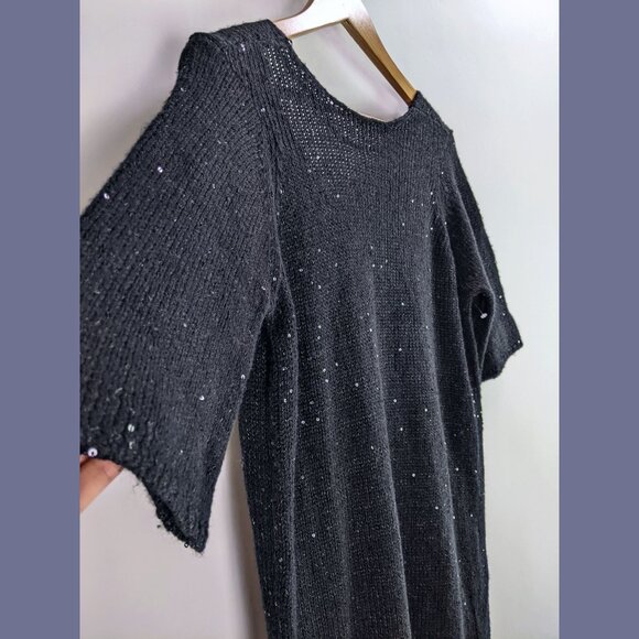 Vero Moda Womens Sparkling Knitted Sequin Mini Sweater Dress Black/Black - Picture 2 of 5
